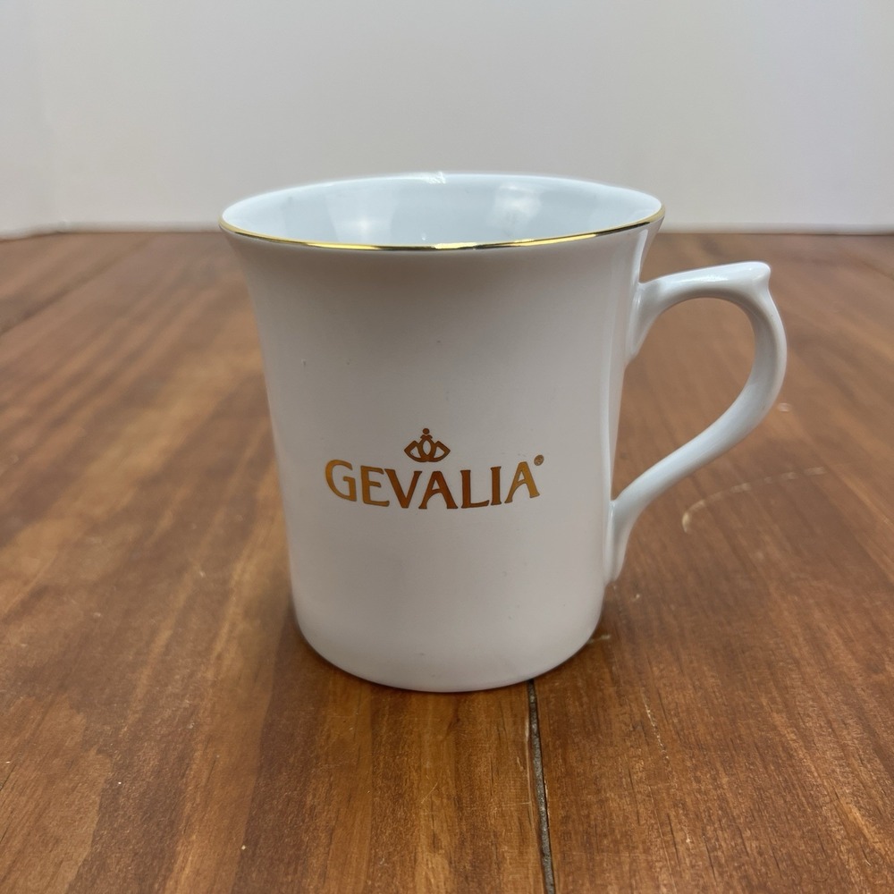 Gevalia Coffee Mug White Gold Trim Logo Advertising Ceramic Cup